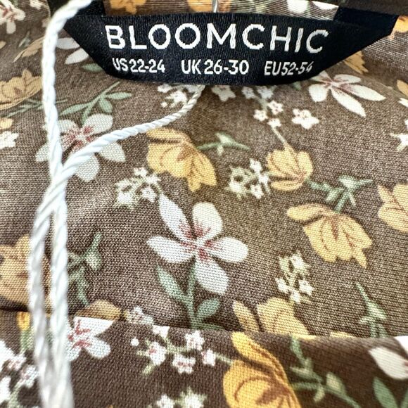 Bloomchic Prairie Dress Sz 22-24 Brown Floral Flutter Long Sleeve Ruffle Hem - Picture 12 of 14